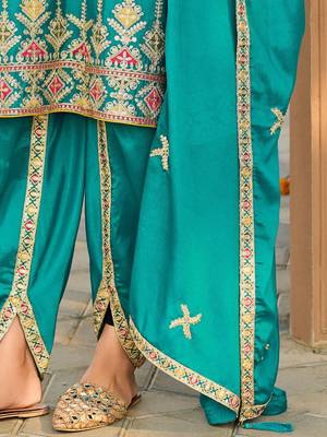 Floral Embroidered Mirror Work Sequinned Anarkali Kurta With Dhoti & Dupatta 7