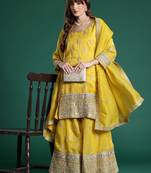 Ethnic Motifs Embroidered Sequinned Kurta with Palazzos & With Dupatta