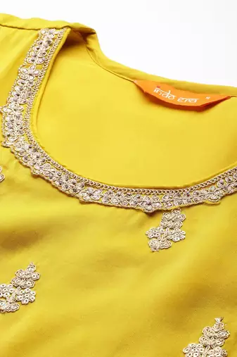 Ethnic Motifs Embroidered Sequinned Kurta with Palazzos & With Dupatta