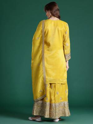 Ethnic Motifs Embroidered Sequinned Kurta with Palazzos & With Dupatta 6