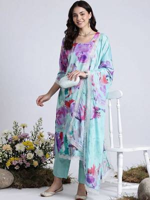 Women Floral Printed Regular Kurta with Trousers & With Dupatta 6