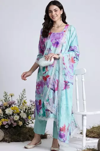Women Floral Printed Regular Kurta with Trousers & With Dupatta