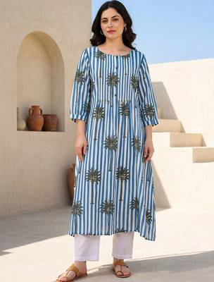 Women Printed Regular Pure Cotton Kurta with Trousers 1