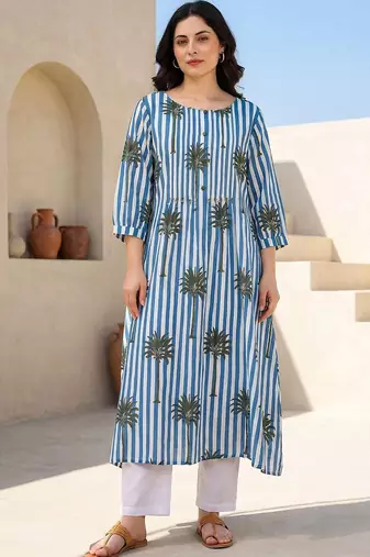 Women Printed Regular Pure Cotton Kurta with Trousers