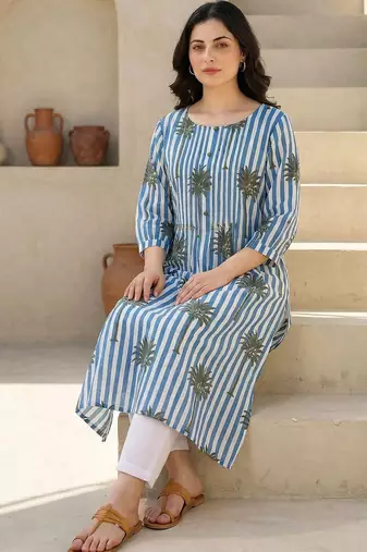 Women Printed Regular Pure Cotton Kurta with Trousers