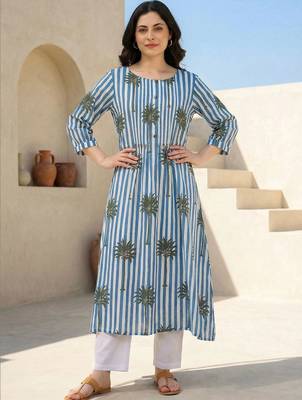 Women Printed Regular Pure Cotton Kurta with Trousers 6