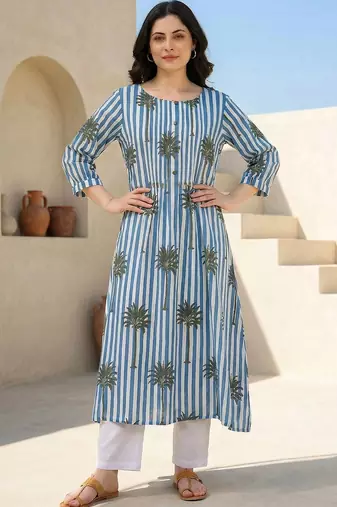 Women Printed Regular Pure Cotton Kurta with Trousers