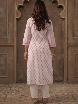 Women Printed Regular Beads and Stones Pure Cotton Kurta with Trousers & With Dupatta 4