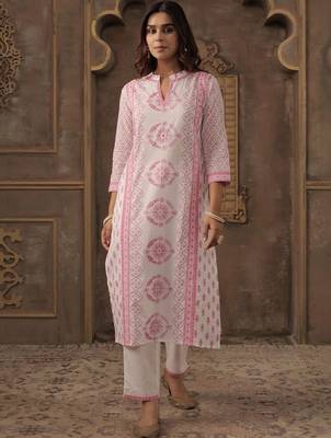 Women Printed Regular Beads and Stones Pure Cotton Kurta with Trousers & With Dupatta 5