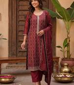 Women Ethnic Motifs Embroidered Regular Thread Work Kurta with Trousers & With Dupatta