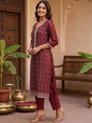 Women Ethnic Motifs Embroidered Regular Thread Work Kurta with Trousers & With Dupatta 4