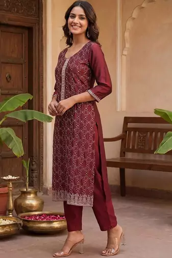 Women Ethnic Motifs Embroidered Regular Thread Work Kurta with Trousers & With Dupatta