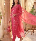 Women Floral Embroidered Regular Thread Work Kurta with Trousers & With Dupatta