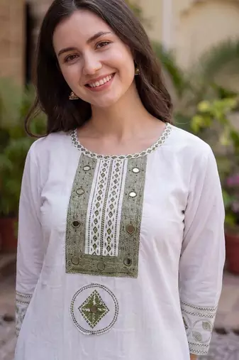 Women Ethnic Motifs Embroidered Regular Mirror Work Pure Cotton Kurta with Trousers & With Dupatta