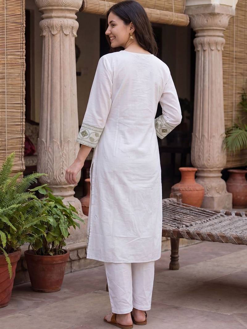 Women Ethnic Motifs Embroidered Regular Mirror Work Pure Cotton Kurta with Trousers & With Dupatta