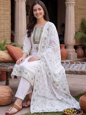 Women Ethnic Motifs Embroidered Regular Mirror Work Pure Cotton Kurta with Trousers & With Dupatta 5