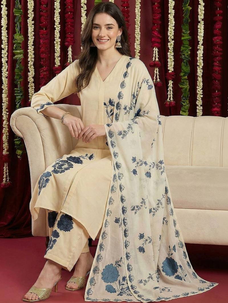 Women Floral Printed Regular Kurta with Palazzos & With Dupatta