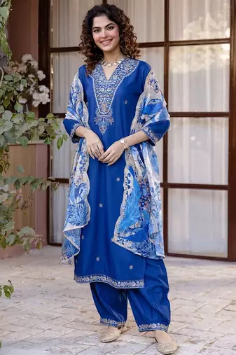 Women Ethnic Motifs Embroidered Regular Thread Work Kurta with Patiala & With Dupatta