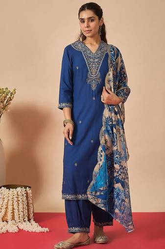 Women Ethnic Motifs Embroidered Regular Thread Work Kurta With Salwar & Dupatta