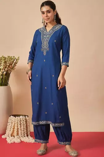 Women Ethnic Motifs Embroidered Regular Thread Work Kurta With Salwar & Dupatta
