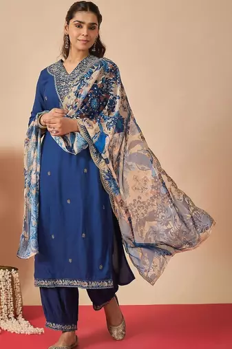 Women Ethnic Motifs Embroidered Regular Thread Work Kurta With Salwar & Dupatta