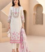 Women Floral Embroidered Regular Thread Work Linen Kurta with Trousers & With Dupatta