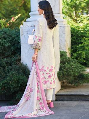 Women Floral Embroidered Regular Thread Work Linen Kurta with Trousers & With Dupatta 4