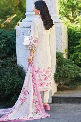 Women Floral Embroidered Regular Thread Work Linen Kurta with Trousers & With Dupatta