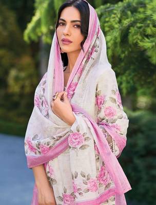 Women Floral Embroidered Regular Thread Work Linen Kurta with Trousers & With Dupatta 6