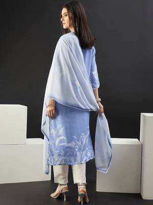 Women Printed Regular Linen Kurta with Trousers & With Dupatta 5