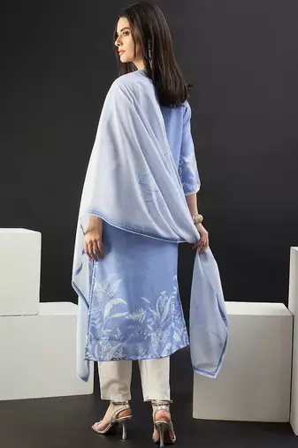 Women Printed Regular Linen Kurta with Trousers & With Dupatta