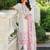 Floral Printed Round Neck Thread Work Linen Kurta With Trousers & Dupatta
