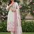 Floral Printed Round Neck Thread Work Linen Kurta With Trousers & Dupatta