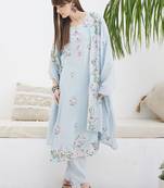 Floral Embroidered Thread Work Pure Cotton Kurta & Trousers With Dupatta