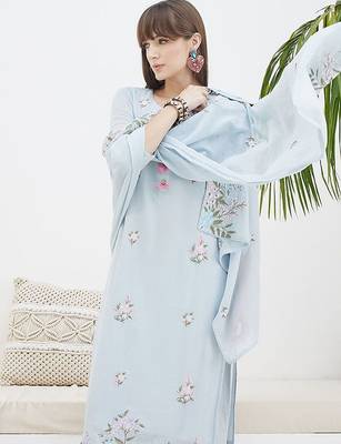 Floral Embroidered Thread Work Pure Cotton Kurta & Trousers With Dupatta 7