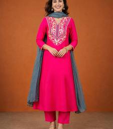 Women's Beautiful Embroidery Work Gold Silk Fabric Flared Anarkali Pant and Dupatta Set