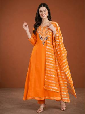 Embroidery Viscose Silk Fabric Flared Anarkali Pant and Dupatta Set 1
