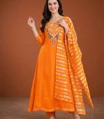 Embroidery Viscose Silk Fabric Flared Anarkali Pant and Dupatta Set