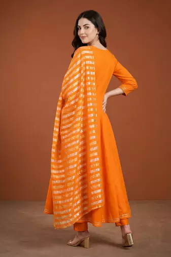 Embroidery Viscose Silk Fabric Flared Anarkali Pant and Dupatta Set