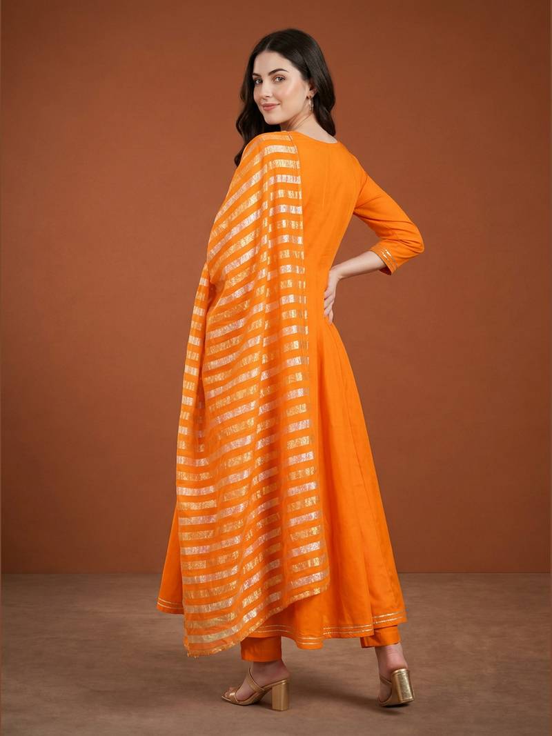 Embroidery Viscose Silk Fabric Flared Anarkali Pant and Dupatta Set