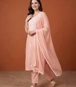 Women's Gorgeous Thread Work Pure Cotton Fabric Straight Kurta Pant and Dupatta Set