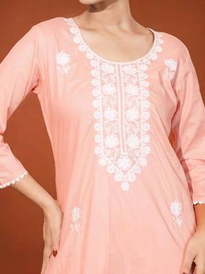Women's Gorgeous Thread Work Pure Cotton Fabric Straight Kurta Pant and Dupatta Set 2