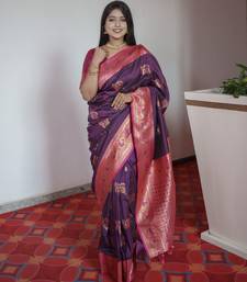 Wine banarasi silk blend saree with paithani rich weaved pallu and blouse