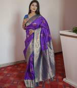 Purple banarasi silk blend saree with paithani rich weaved pallu and blouse