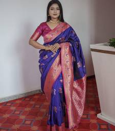 Violet banarasi silk blend saree with paithani rich weaved pallu and blouse