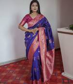 Violet banarasi silk blend saree with paithani rich weaved pallu and blouse