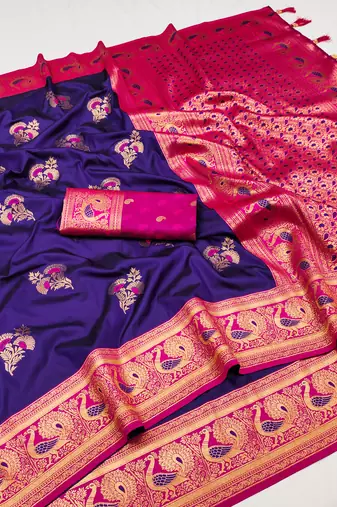 Violet banarasi silk blend saree with paithani rich weaved pallu and blouse