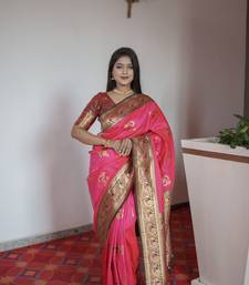 Pink banarasi silk blend saree with paithani rich weaved pallu and blouse