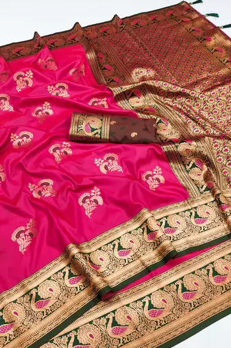 Pink banarasi silk blend saree with paithani rich weaved pallu and blouse