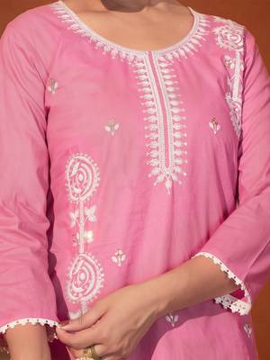 Thread Pure Cotton Fabric Straight Kurta Pant and Dupatta Set 2